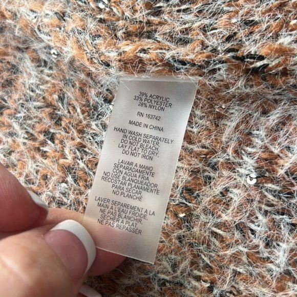 Sioni Womens Open Front Brown White Frayed Hem Textured Cardigan w/ Sequins - Picture 13 of 13